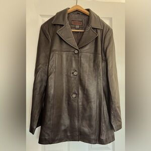 Women's Dark Brown Leather Button-Front Blazer Jacket